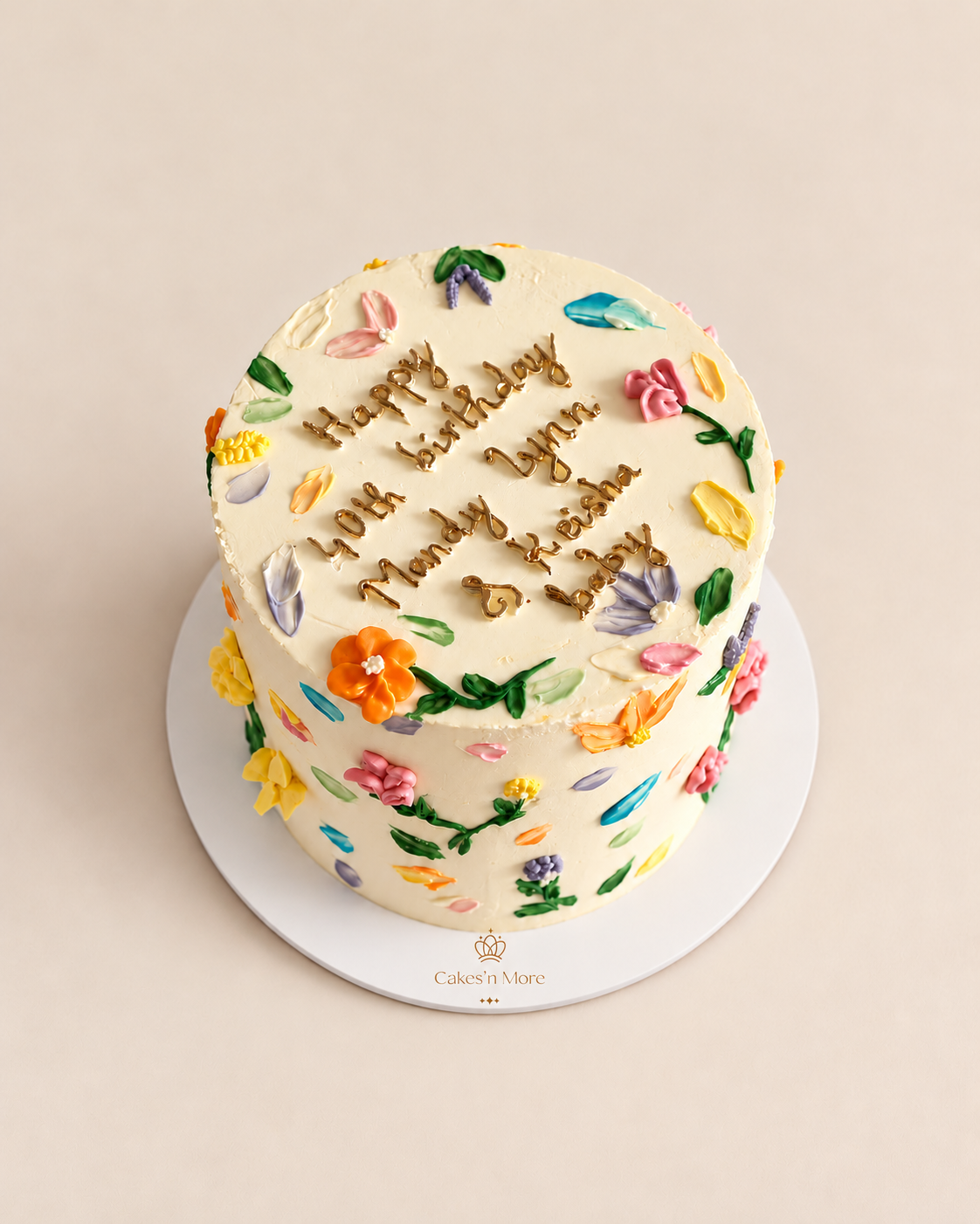 Spring Cake — base blanche et logo Cakes’n More