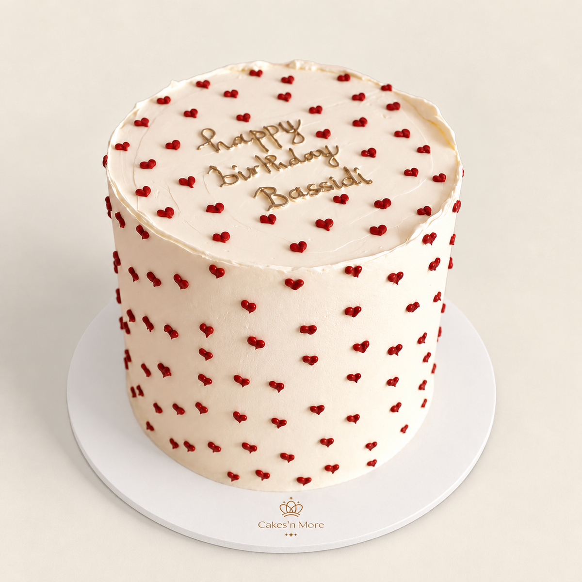 Cake of hearts — base blanche et logo Cakes’n More