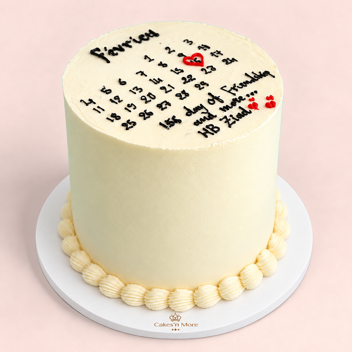 Calendar Cake — base blanche et logo Cakes’n More