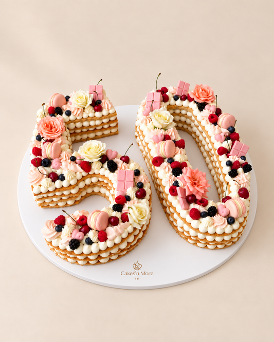 Number / Letter Cake — base blanche et logo Cakes’n More