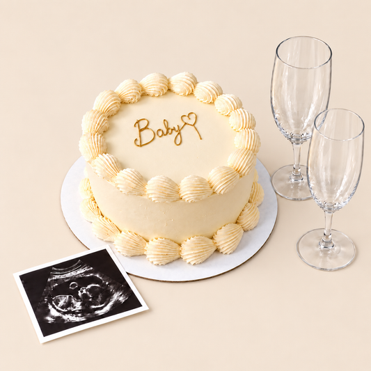 Classic Gender Reveal Cake Baby sur fond ivoire uni