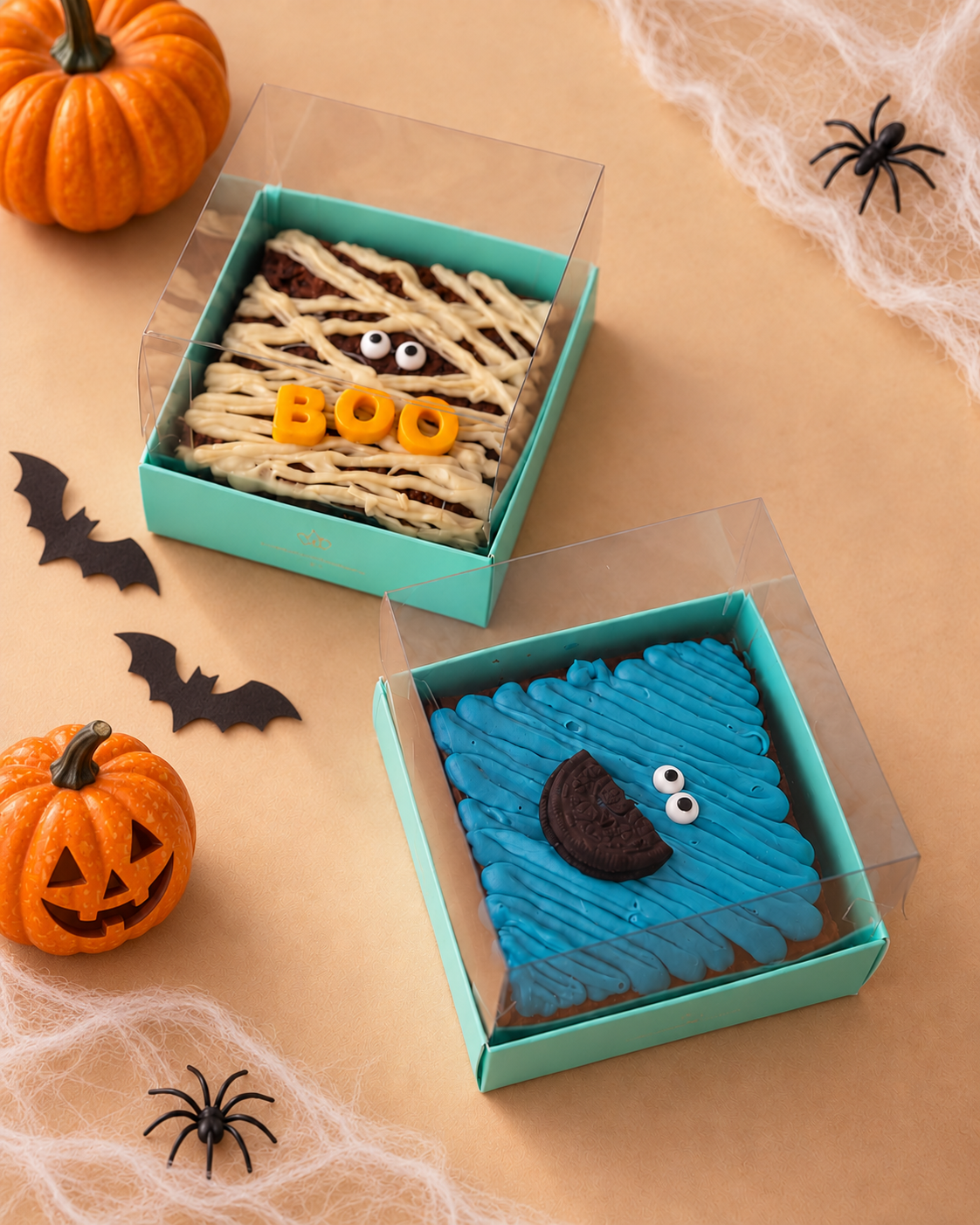 Nos deux brownies Halloween, Momie BOO et Monstre bleu